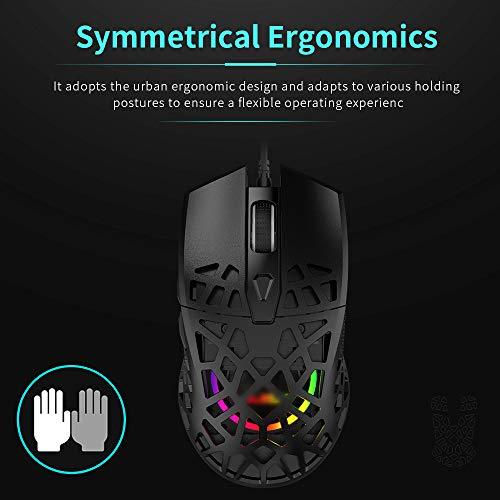 NACODEX AJ339 65G Watcher Gaming Maus mit leichtem Wabengehäuse - RGB Chroma LED Licht - Programmierbare 7 Tasten - Pixart 3327 12400 DPI Optischer Sensor (AJ339-Schwarz)