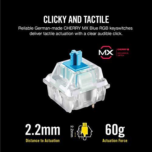 CORSAIR K70 RGB MK.2 Mechanische Gaming-Tastatur - USB Passthrough & Mediensteuerung - Taktil & Clicky - Cherry MX Blau - RGB LED Hintergrundbeleuchtung, CH-9109011-NA