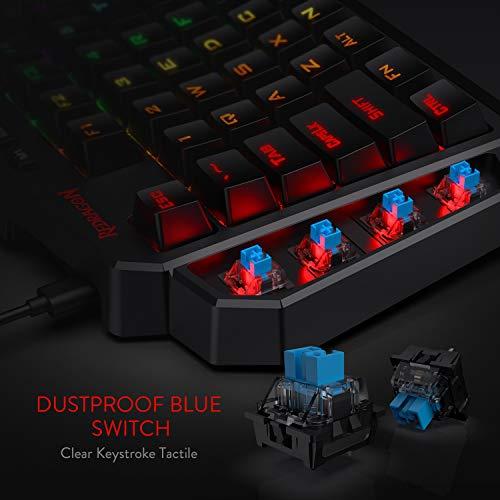 Redragon K585 DITI Mechanische Einhand-RGB-Gaming-Tastatur, professionelles Type-C-Gaming-Keypad mit 7 integrierten Makrotasten, abnehmbare Handgelenkstütze, 42 Tasten (schwarz-blauer Schalter)