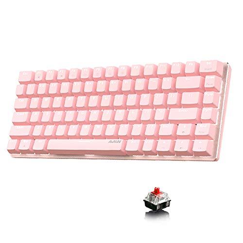 AJAZZ AK33 Clavier mécanique filaire, clavier de jeu mécanique compact de 82 touches avec touches anti-fugue, petit et portable (rose, interrupteur rouge)