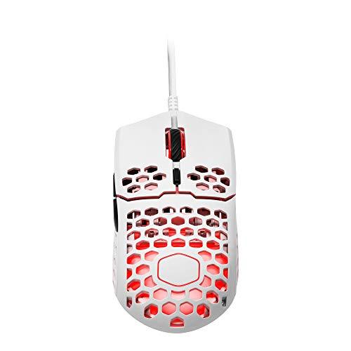 Cooler Master MM711 60G Glossy White Gaming Mouse avec coque légère en nid d'abeille, câble Ultraweave, capteur optique 16000 DPI et accents RGB