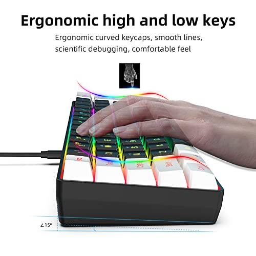 SNPURDIRI Teclado para juegos con cable al 60%, teclado de membrana con retroiluminación RGB pero con sensación mecánica, mini teclado ultracompacto y resistente al agua para PC Gamer Blanco y Negro