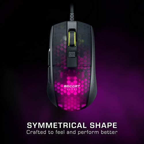 ROCCAT Burst Pro PC Gaming Mouse, przełączniki optyczne, superlekka ergonomiczna przewodowa mysz komputerowa, podświetlenie RGB, rolka przewijania Titan, skorupa o strukturze plastra miodu, uchwyt Claw Grip, czujnik Owl-Eye, 16K DPI, czarna
