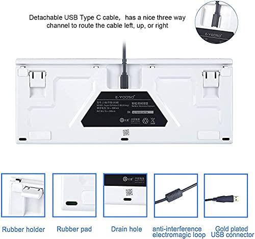 HUO JI 60% Tastiera meccanica da gioco, E-Yooso Z-88 con interruttori blu, retroilluminazione a LED arcobaleno, 81 tasti compatti, argento e bianco