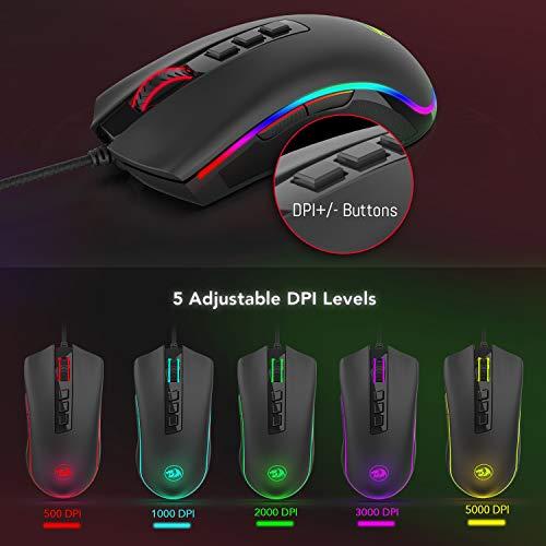 Redragon M711 Cobra Gaming-Maus mit 16,8 Millionen RGB-Farben Hintergrundbeleuchtung, 10.000 DPI einstellbar, komfortabler Griff, 7 programmierbare Tasten