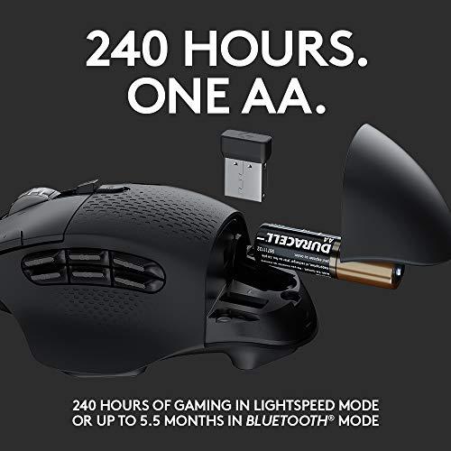 Logitech G604 LIGHTSPEED Bezprzewodowa mysz do gier z 15 programowalnymi elementami sterującymi, żywotność baterii do 240 godzin, dwa tryby łączności bezprzewodowej, hiperszybkie kółko przewijania - czarna