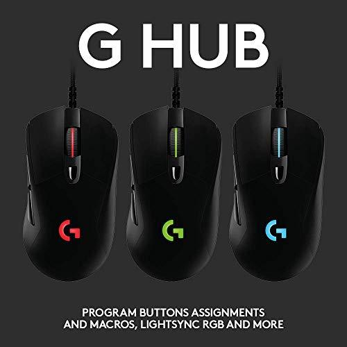 Logitech G403 Hero 25K Gaming Mouse, Lightsync RGB, légère 87G+10G en option, câble tressé, 25, 600 DPI, poignées latérales en caoutchouc