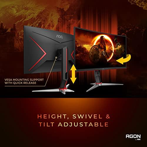 AOC C27G2Z 27" Curved rahmenloser, ultraschneller Gaming-Monitor, FHD 1080p, 0,5ms 240Hz, FreeSync, HDMI/DP/VGA, höhenverstellbar, 3-Jahres-Garantie auf tote Pixel, Schwarz, 27" FHD Curved