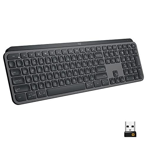 Teclado inalámbrico iluminado Logitech MX Keys Advanced, escritura con respuesta táctil, retroiluminación, Bluetooth, USB-C, Apple macOS, Microsoft Windows, Linux, iOS, Android, construcción metálica - Grafito