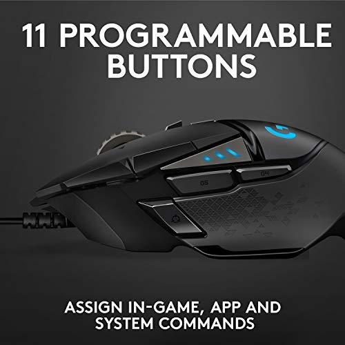 Logitech G502 HERO Souris de jeu filaire haute performance, capteur HERO 25K, 25 600 DPI, RVB, poids ajustable, 11 boutons programmables, mémoire intégrée, PC / Mac