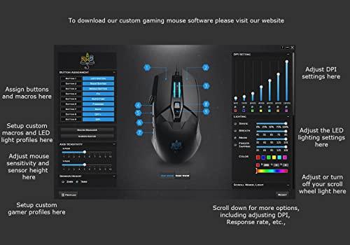 MOJO Pro Performance Silent Gaming Mouse - Souris de jeu filaire avec 9 boutons programmables dont la touche Sniper (tir rapide), 12000 DPI, 1000 Hz, boutons réglables en force, profils de joueur personnalisés, et plus encore