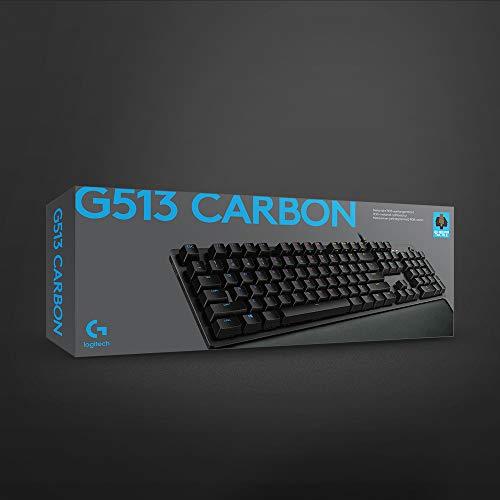 Teclado mecánico para juegos Logitech G513 con retroiluminación RGB e interruptores de teclas GX Blue Clicky (carbono)