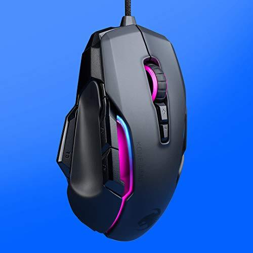 Mouse da gioco per PC ROCCAT Kone AIMO, ottico, illuminazione retroilluminata RGB, 23 tasti programmabili, memoria integrata, impugnatura a palmo, sensore occhio di gufo, ergonomico, illuminazione a LED, regolabile da 100 a 16.000 DPI, nero