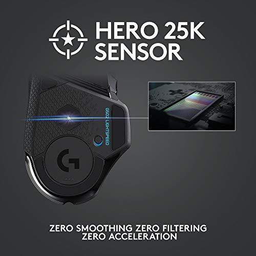 Ratón inalámbrico para juegos Logitech G502 Lightspeed con sensor Hero 25K, compatible con PowerPlay, pesos ajustables y Lightsync RGB - Negro