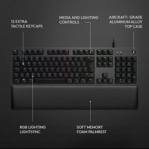 Teclado mecánico para juegos Logitech G513 con retroiluminación RGB e interruptores de teclas GX Blue Clicky (carbono)