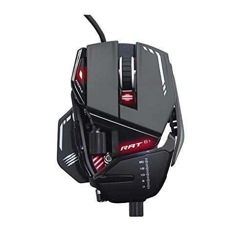 Ratón de juego con cable ajustable Mad Catz R.A.T. 8+ - 16000 DPI - 11 botones programables - 4 perfiles de usuario almacenados directamente - LED RGB personalizable - Apoyos adicionales para la palma y el meñique - Negro