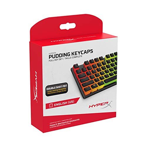 Tapas de teclado HyperX Pudding - Juego de tapas de teclado de PBT de doble disparo con capa translúcida, para teclados mecánicos, juego completo de 104 teclas, perfil OEM, disposición inglesa (US) - Negro