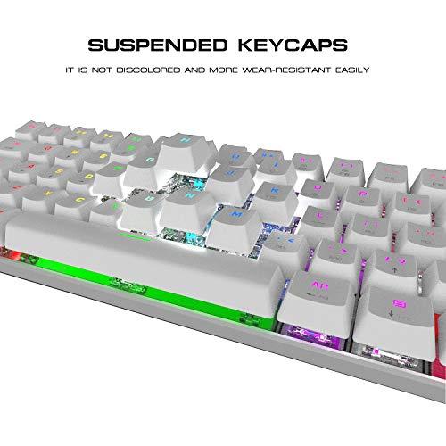 Motospeed Teclado mecánico Bluetooth/Cableado 60% - 61 teclas retroiluminadas por LEDs RGB multicolor Tipo-C para juegos/oficina para PC/Mac Gamer (interruptor azul, blanco)