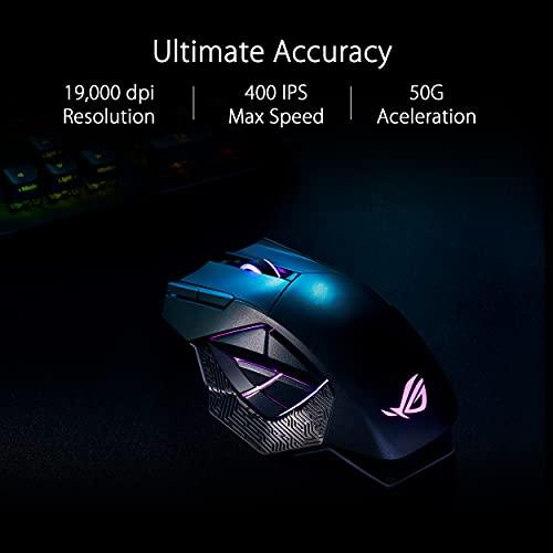 ASUS ROG Spatha X Wireless Gaming Mouse (support de charge magnétique, 12 boutons programmables, 19 000 DPI, prises de commutation Push-fit Hot Swap, micro-commutateurs ROG, ROG Paracord et éclairage Aura RGB)