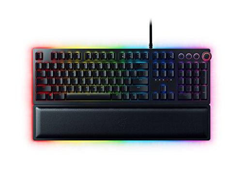 Teclado para juegos Razer Huntsman Elite: Interruptores rápidos del teclado - Interruptores ópticos de clic - Iluminación RGB Chroma - Reposamuñecas magnético de felpa - Teclas multimedia dedicadas y dial - Negro clásico