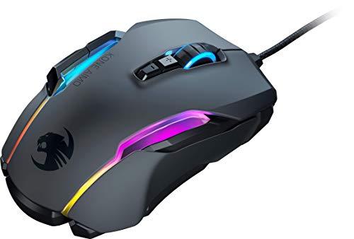 Ratón ROCCAT Kone AIMO PC Gaming, óptico, retroiluminación RGB, 23 teclas programables, memoria integrada, empuñadura de palma, sensor de ojo de búho, ergonómico, iluminación LED, ajustable de 100 a 16.000 PPP, negro