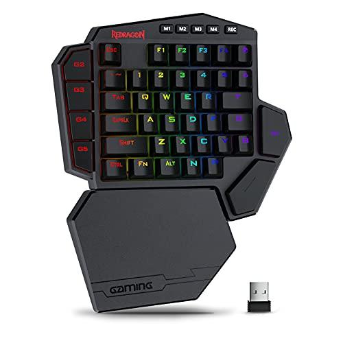 Redragon K585 DITI Wireless One-Handed Mechanical Keyboard, 42 Tasten 2.4Ghz RGB 40% Gaming Keypad mit 7 Onboard Makrotasten, abnehmbare Handgelenkstütze, langlebige Batterie (Blue Switch)