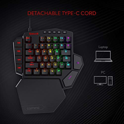 Redragon K585 DITI Mechanische Einhand-RGB-Gaming-Tastatur, professionelles Type-C-Gaming-Keypad mit 7 integrierten Makrotasten, abnehmbare Handgelenkstütze, 42 Tasten (schwarz-blauer Schalter)