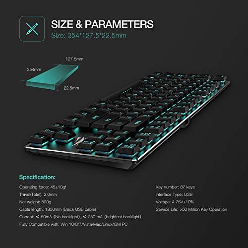 Teclado mecánico HAVIT Backlit Wired Gaming Keyboard Extra-Thin & Light, Kailh Latest Low Profile Blue Switches, 87 Keys N-Key Rollover (Black)