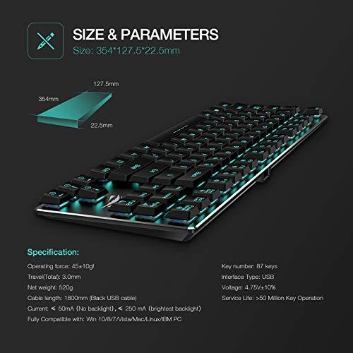 Clavier mécanique HAVIT Clavier de jeu câblé rétroéclairé extra-plat et léger, derniers commutateurs Kailh Low Profile Blue, 87 touches N-Key Rollover (Noir)
