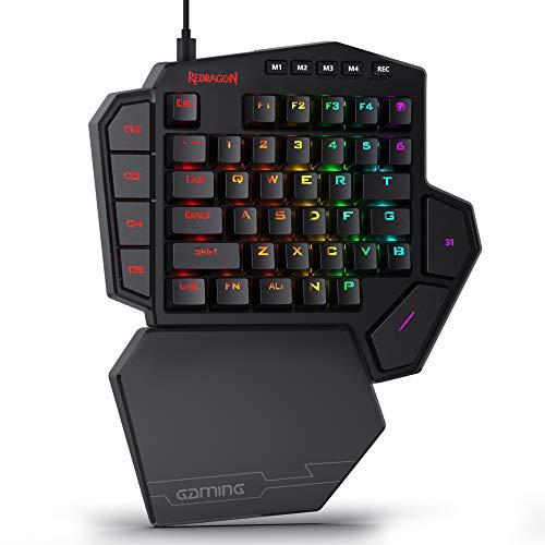 Redragon K585 DITI Mechanische Einhand-RGB-Gaming-Tastatur, professionelles Type-C-Gaming-Keypad mit 7 integrierten Makrotasten, abnehmbare Handgelenkstütze, 42 Tasten (schwarz-blauer Schalter)