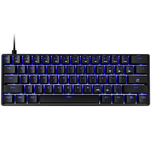 Fiodio 61 tasti RGB Tastiera da gioco meccanica cablata con interruttori blu a scatto udibile, mini tastiera portatile compatta per PC da gioco Windows, F-DB21