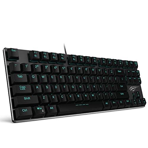 Teclado mecánico HAVIT Backlit Wired Gaming Keyboard Extra-Thin & Light, Kailh Latest Low Profile Blue Switches, 87 Keys N-Key Rollover (Black)