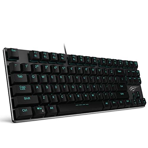 Clavier mécanique HAVIT Clavier de jeu câblé rétroéclairé extra-plat et léger, derniers commutateurs Kailh Low Profile Blue, 87 touches N-Key Rollover (Noir)