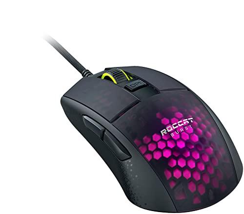 ROCCAT Burst Pro PC Gaming Mouse, interruptores ópticos, ratón de ordenador con cable superligero y ergonómico, iluminación RGB, rueda de desplazamiento de titanio, carcasa de nido de abeja, agarre de garra, sensor Owl-Eye, 16K DPI, negro