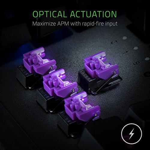 Teclado para juegos Razer Huntsman Elite: Interruptores rápidos del teclado - Interruptores ópticos de clic - Iluminación RGB Chroma - Reposamuñecas magnético de felpa - Teclas multimedia dedicadas y dial - Negro clásico