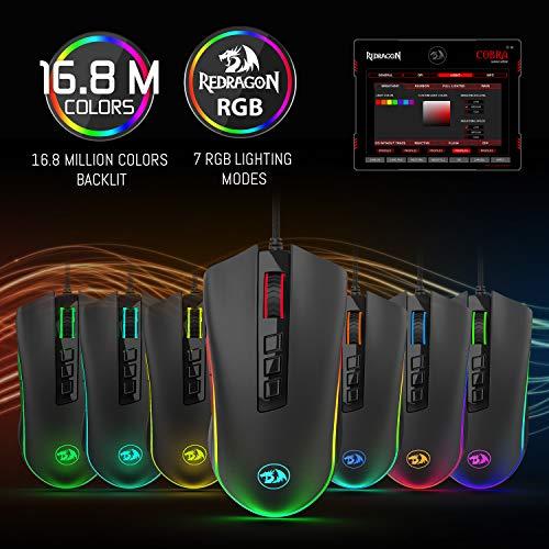 Redragon M711 Cobra Gaming-Maus mit 16,8 Millionen RGB-Farben Hintergrundbeleuchtung, 10.000 DPI einstellbar, komfortabler Griff, 7 programmierbare Tasten