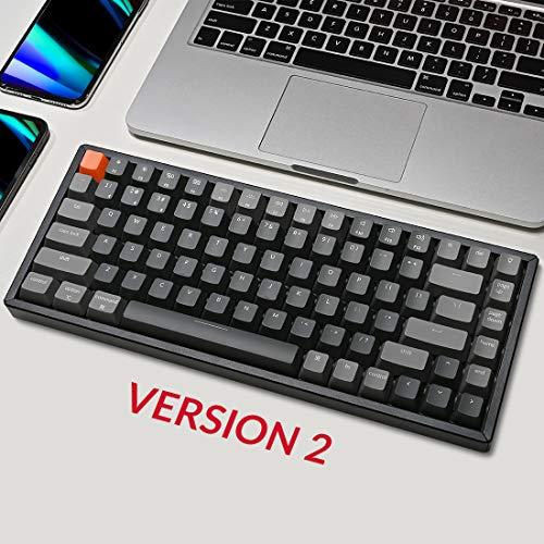 Keychron K2 Version 2 Clavier mécanique de jeu sans fil, Bluetooth/USB filaire Compact 84 touches sans clé Cadre en aluminium rétroéclairé par LED RVB pour Mac Windows, Gateron G Pro Blue Switch