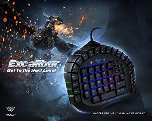 Beastron Aula Excalibur Mechanische Einhand-Gaming-Tastatur, blaue Schalter, per Software anpassbare RGB-Hintergrundbeleuchtung, 8 programmierbare Makro-Tasten und abnehmbare Handgelenkstütze