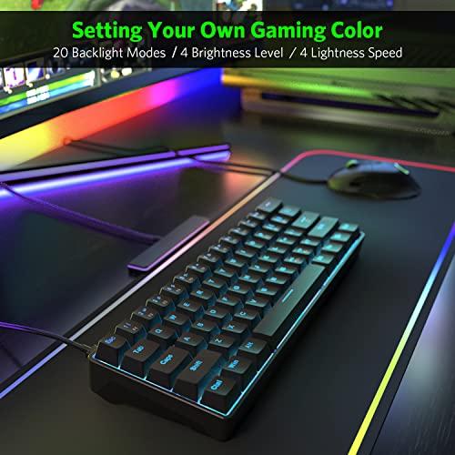 Fiodio 61 tasti RGB Tastiera da gioco meccanica cablata con interruttori blu a scatto udibile, mini tastiera portatile compatta per PC da gioco Windows, F-DB21