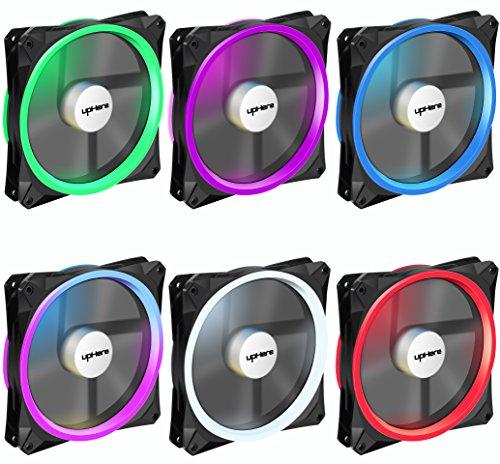 upHere 140mm LED RGB con mando a distancia Ventilador de refrigeración de PC Ultra silencioso de alto flujo de aire para cajas de PC,Refrigeración del ordenador,Paquete de 5,RGB143-5