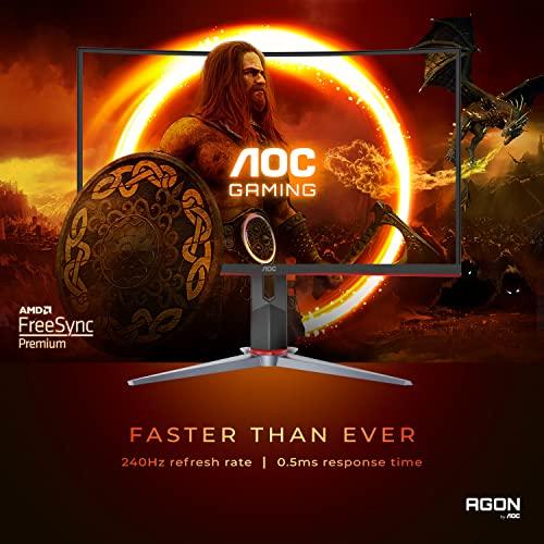 AOC C27G2Z Moniteur de jeu ultra-rapide sans cadre 27", FHD 1080p, 0,5ms 240Hz, FreeSync, HDMI/DP/VGA, réglable en hauteur, garantie 3 ans zéro pixel mort, noir, 27" FHD incurvé