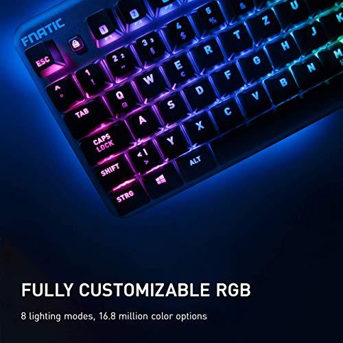 Fnatic miniSTREAK - Teclado mecánico para juegos con retroiluminación LED RGB - Interruptores Cherry MX Silent Red - Pequeño y compacto diseño portátil sin teclas - Reposamuñecas ergonómico - Teclado profesional para juegos de esports