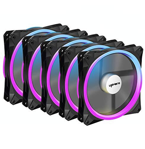 upHere 140mm LED RVB avec télécommande Ventilateur de refroidissement de PC Ultra silencieux à haut débit pour les boîtiers de PC, refroidissement d'ordinateur, 5-Pack, RGB143-5