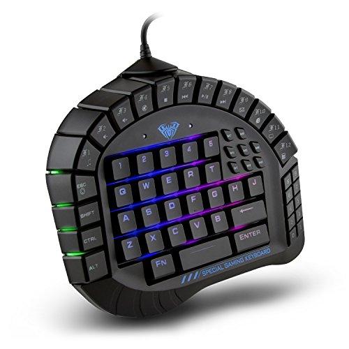 Beastron Aula Excalibur Mechanische Einhand-Gaming-Tastatur, blaue Schalter, per Software anpassbare RGB-Hintergrundbeleuchtung, 8 programmierbare Makro-Tasten und abnehmbare Handgelenkstütze