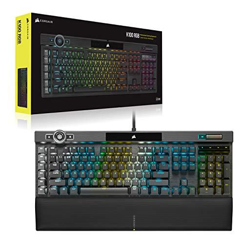 Teclado mecánico para juegos Corsair K100 RGB - Teclas CHERRY MX SPEED RGB Silver - Tecnología AXON Hyper-Processing para un rendimiento 4 veces más rápido - LightEdge RGB de 44 zonas - Tapas de teclado PBT Double-Shot