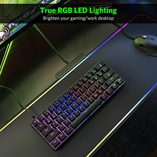 Fiodio 61 tasti RGB Tastiera da gioco meccanica cablata con interruttori blu a scatto udibile, mini tastiera portatile compatta per PC da gioco Windows, F-DB21