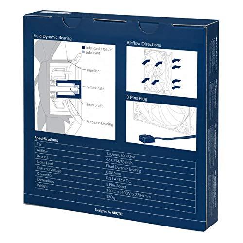 ARCTIC F14 Silencioso - Ventilador de caja de 140 mm, ultra silencioso, motor extra silencioso, ordenador, casi inaudible, velocidad del ventilador: 800 RPM - Negro/Blanco