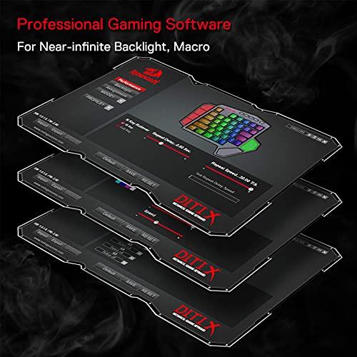 Redragon K585 DITI Clavier mécanique sans fil à une main, clavier de jeu 42 touches 2.4Ghz RGB 40% avec 7 touches macro intégrées, support de poignet détachable, batterie durable (interrupteur bleu)