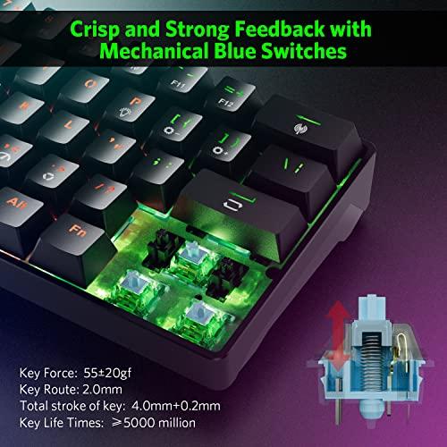 Fiodio 61 Tasten RGB kabelgebundene mechanische Gaming-Tastatur mit hörbarem Klickton blaue Schalter, kompakte tragbare Mini-Computertastatur für Windows Gaming PC, F-DB21