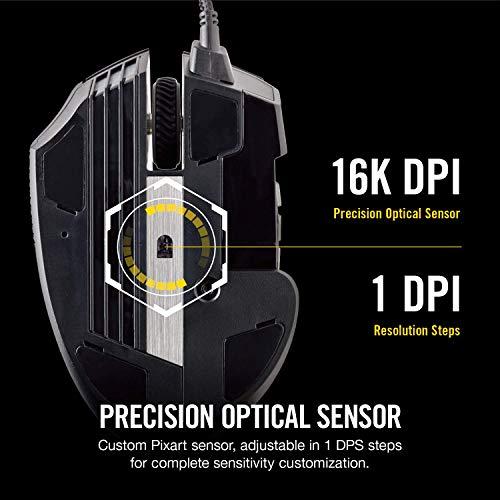 Corsair Scimitar Pro RGB - Mouse da gioco MMO - Sensore ottico da 16.000 DPI - 12 pulsanti laterali programmabili - Nero